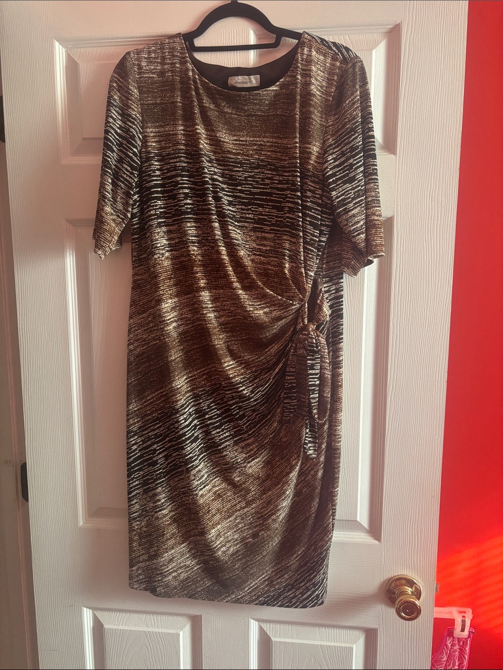 Dress Barn Metallic Brown Tie-Side Midi Dress